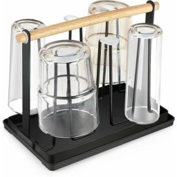 Noir - Égouttoir à bouteilles de rangement de cuisine et porte-gobelet, égouttoir à 6 bouteilles,
