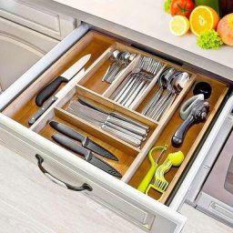 Bakaji - Tiroir de cuisine Porte-couverts extensible en bois Bambu 46x30cm