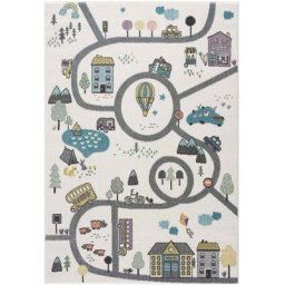 Imagine - Tapis de jeu pour chambre d'enfant Blanc Motif Route de l'école (80x150cm)