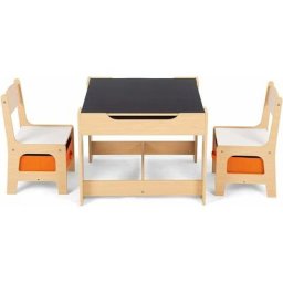 Ensemble de Table et 2 Chaise pour Enfants avec 2 Paniers de Rangement et Plateau Amovible à Double