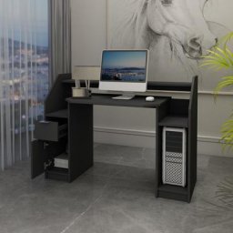 Ml-design - Bureau table d'ordinateur pc portable noir en bois mdf mélamine 123,2 x 90 cm