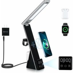 Lampe de bureau LED avec chargeur sans fil Station de charge rapide 3 en 1, lumière de console