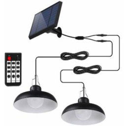 Lumi Jardin - Double suspensions solaires abat-jour métal noir led blanc froid 2x waren D18cm