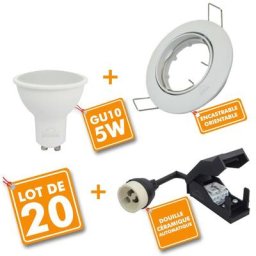 Eclairage Design - Lot de 20 Spot led encastrable complet orientable blanc avec Ampoule GU10 230V