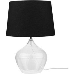 Lampe de Table ou Chevet Pied en Verre Transparent et Abat-jour en Tissu Noir E27 Max 40W Décor