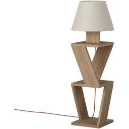 Lampadaire combiné 2 étagère en z Iunctura 85cm Tissu Blanc et Bois Chêne - Chêne clair