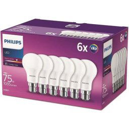 Philips - ampoule led Standard B22 75W Blanc Chaud Dépolie, Lot de 6