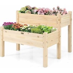 Jardiniere Surelevee en Bois a 2 Bacs,Lit de Culture pour Legumes Fleurs,pour Jardin Terrasse ou