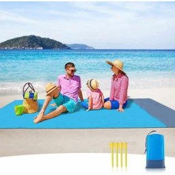 Couverture de Plage Anti Sable Tapis de Plage Imperméable 210 x 200 cm 4 Coins de Fixation Tapis