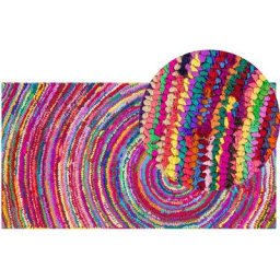 Tapis 80 x 150 cm en Coton Multicolore Fait Main Convient au Chauffage Sol Malatya - Multicolore