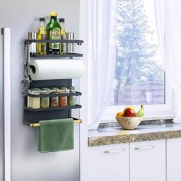 Skecten - tagère à Suspendre Magnétique Pour Réfrigérateur Rangement Cuisine Porte-épices Noir