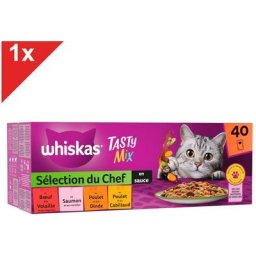Whiskas - Tasty Mix 40 Sachets fraîcheur en sauce 4 variétés pour chat 85g (1x40g)