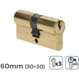 EDM - Cylindre de porte 60mm (30+30mm) court cam r13 5 clés de sécurité inclus