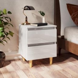 Chevet Commode de nuit - Table d'appoint - avec pieds en pin Blanc brillant 40x35x50 cm Chic-818348
