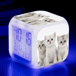 Animaux mignons chats réveil numérique(B), lumières colorées réveil Horloge carrée, Meilleur Cadeau