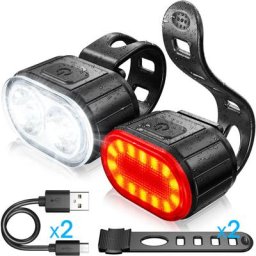 Lumiere Velo Ensemble, Eclairage Velo a led Puissant Kit, Lampe Velo IPX5 Etanche Feux de Vélo