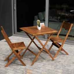 Table et 2 chaises pliante en bois d'eucalyptus - Bois