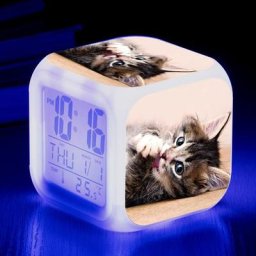 Animaux mignons chats réveil numérique(A), lumières colorées réveil Horloge carrée, Meilleur Cadeau
