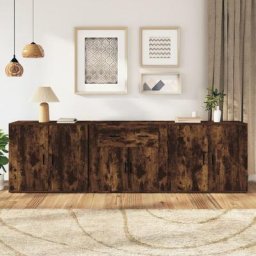 Lot de 3 Buffets Meuble de rangement Commode Chêne fumé Bois d'ingénierie 96686 - Brun