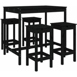 Ensemble de bar de jardin 5 pcs noir bois de pin massif Vidaxl Black