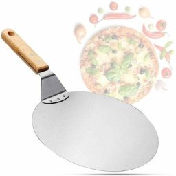 Déstockage Pelle à pizza en acier inoxydable avec manche en bois, poussoir à pizza pour pierre à