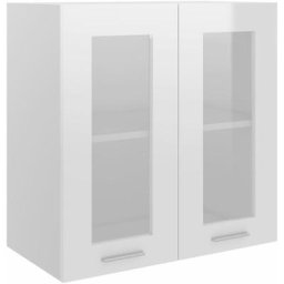 Armoire de cuisine en verre suspendue Design moderne, Armoire Etagère de rangement, Blanc brillant