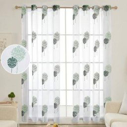 Lot de 2 Rideaux Voilages, avec Oeillet, Chambre et Salon, Effet Lin à Motif Arbres, 140x225 cm,
