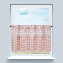 Rideau brise bise cuisine à carreaux rideau de bistrot rose h/l 120/130 cm avec cordon de serrage