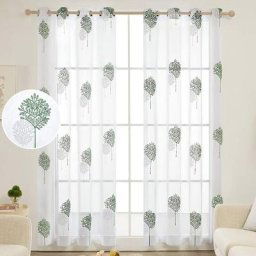 Deconovo - Lot de 2 Rideaux Voilages, avec Oeillet, Chambre et Salon, Effet Lin à Motif Arbres,