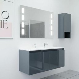 Meuble proline 120 cm avec plan double vasque et miroir Prestige - Gris anthracite - Gris