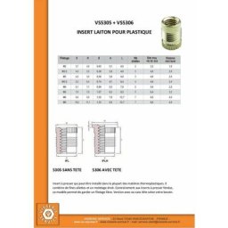 Insert Sans tête finfix Laiton M3X4.8 Conditionnement: 100 pieces