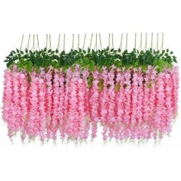 Lot de 24 Artificielle Fleurs Faux Wisteria Vigne Soie Fleur Suspendue Guirlande pour Jardin