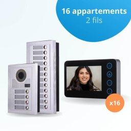 portier interphone vidéo modern 2 fils - 16 appartements - 16 écrans noirs