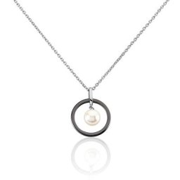 Collier Argent Blanc Céramique Et Perle De Culture