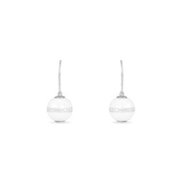 Boucles D'oreilles Pendantes Rose-blanche Argent Strass Et Céramique