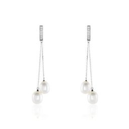 Boucles D'oreilles Pendantes Giacomo Or Blanc Perle De Culture
