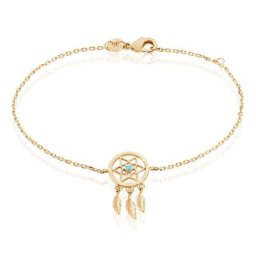 Bracelet Attrape Reves Plaque Or Jaune Pierre De Synthese