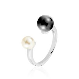 Bague Argent Blanc Céramique Et Perle De Culture