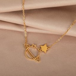 Collier Délicat Saturne et Étoile pour Femme Bijoux de l'Espace Acier Inoxydable Communautés ète