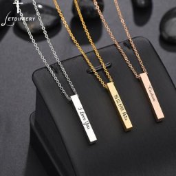 Letdiffery-Collier Carré Personnalisé en Acier Inoxydable pour Homme et Femme Barre Gravée Date et