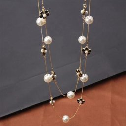 Chaîne de pull en perles pour femmes collier de haute qualité long multicouche fleur camélia