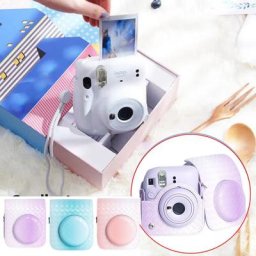 Étui en cuir PU pour appareil photo Fujifilm Instax Mini 12 motif tissé graduel sac lancé