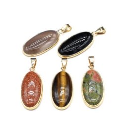 Pendentifs en pierre naturelle collier d'agates de forme ovale pierre d'oeil de tigre Unakite pour
