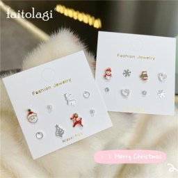 Ensemble de boucles d'oreilles de noël en forme de Mini cœur d'élan bijoux de Piercing flocons de