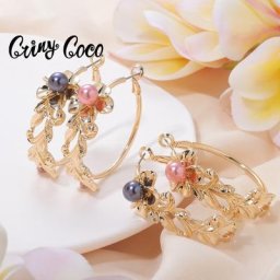 Cring Coco-Boucles d'oreilles créoles hawaïennes pour femmes boucles d'oreilles fleur Rubra