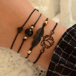 Ensemble de bracelets en plumes noires bohèmes pour femmes breloque coeur bracelets Boho bijoux