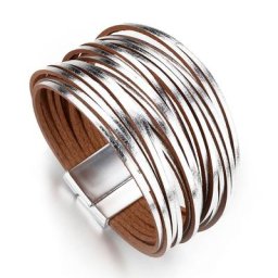 ALLYES – Bracelets en cuir pour femmes Simple couleur or argent mode Boho bandes multicouches
