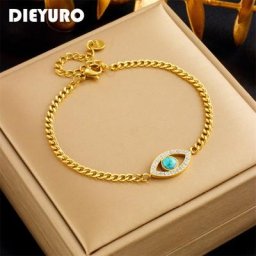 DIEYURO SION L-Bracelet à breloques en acier inoxydable pour femme pierre verte bijoux ChimLink