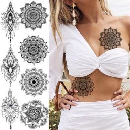 Tatouage temporaire Mandala noir pour femmes fille adulte pendentif Lotus autocollant faux