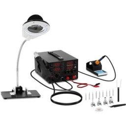 Stamos - Station de Soudage Dessoudage 75w led smd Kit Fer à Souder + Air Chaud + Alim. - Noir